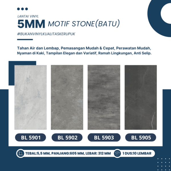Lantai Vinly 5mm Motif Stone (Batu)